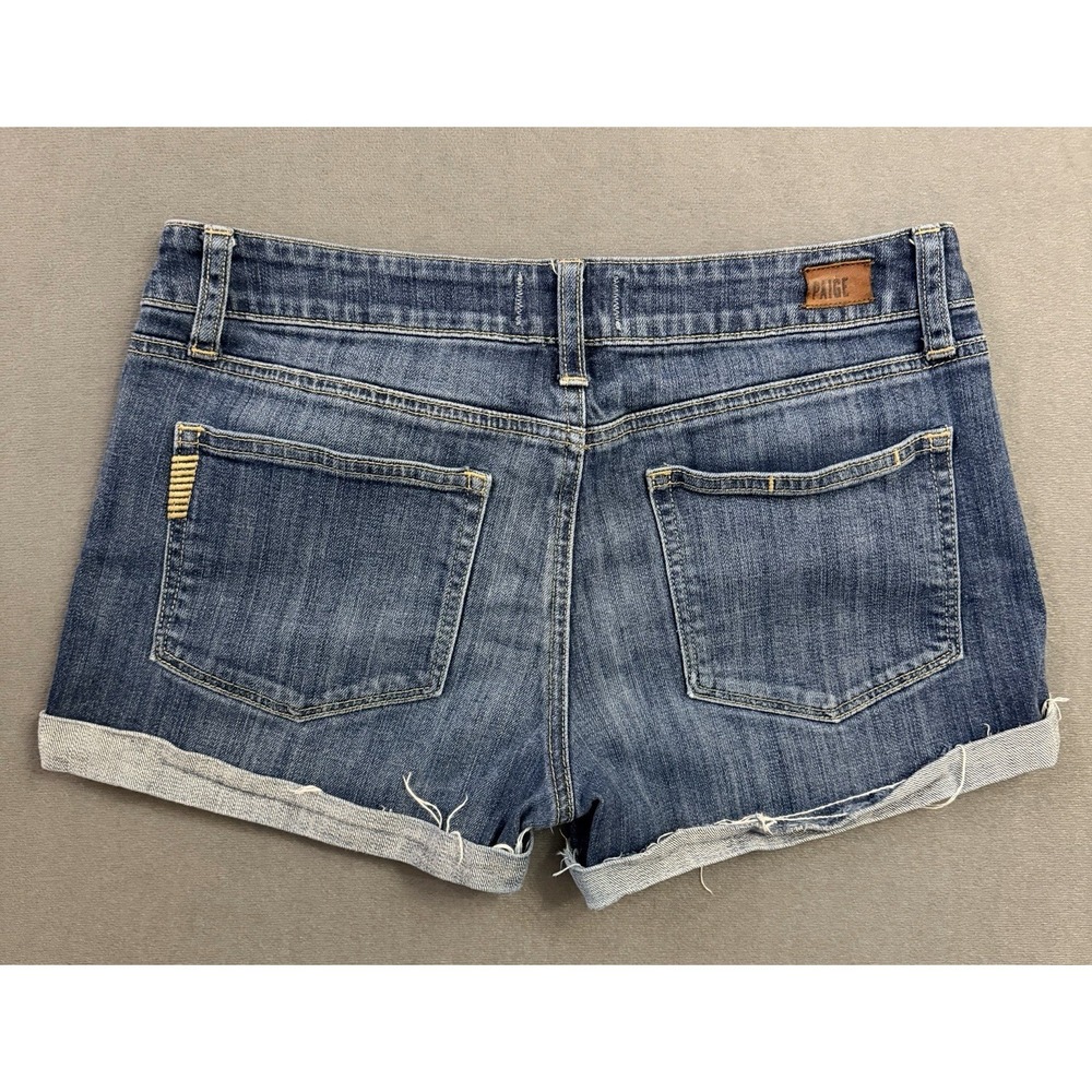 Paige Jimmy Jimmy Cuffed Denim Shorts Dark Wash Cuffed Distressed Size 27 - Picture 2 of 7